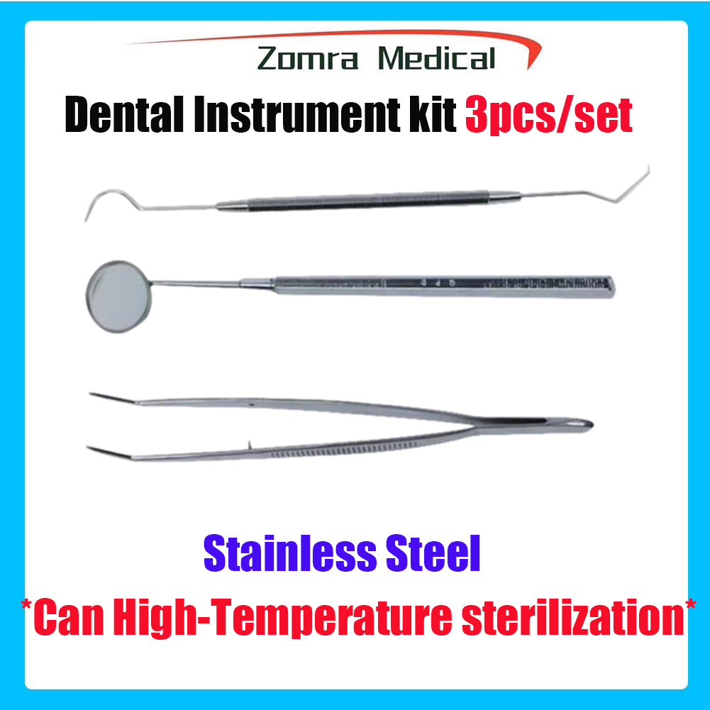 Dental Mirror Probe - ステンレス製歯科用オートクレーブ器具キット 3点セット（口腔鏡、プローブ、ピンセット付き）歯科医院用歯科器具セット