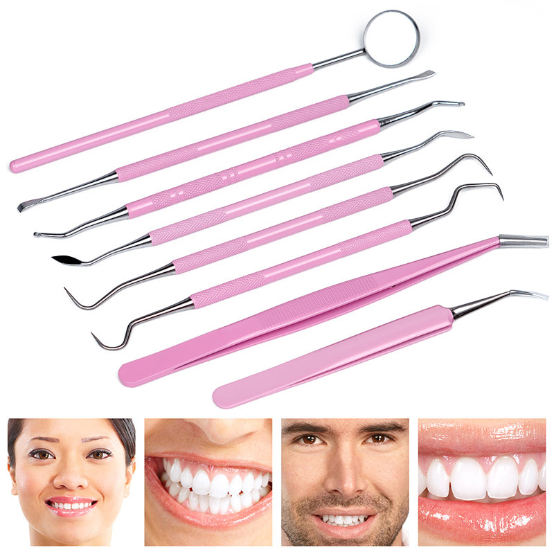 Dental Mirror Probe - 1pc ピンク歯科ピンセットプローブステンレス鋼口ミラーダブルヘッド衛生エクスプローラープローブフック歯科医ツール