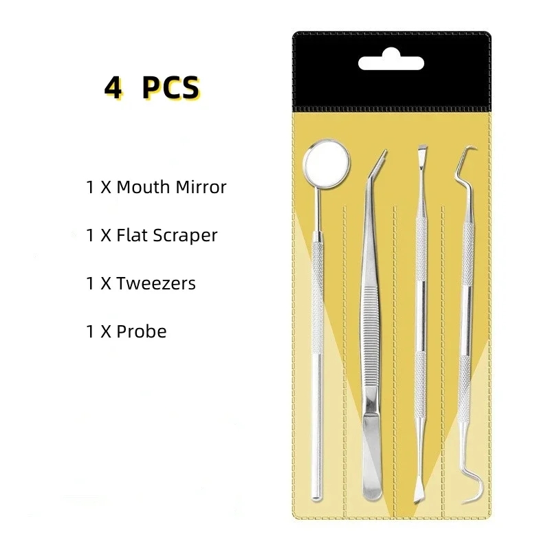 Dental Mirror Probe - 3 個/4 個ステンレス鋼歯科医クリーンツール歯科ミラーダブルプローブ歯クリーナー歯科ツール製品口腔ケアキット