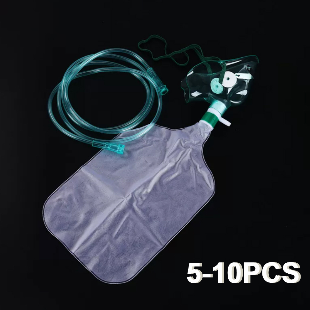 Oxygen Mask Non-Rebreather - 5-10 個使い捨て大人用高濃度酸素フェイスマスク非再呼吸用酸素マスク、弾性リザーバーバッグとチューブ付き