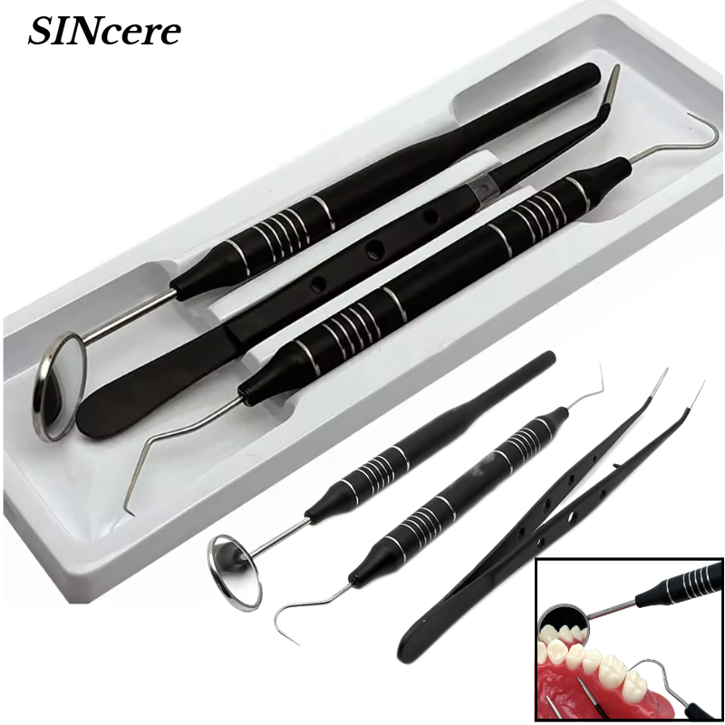 Dental Mirror Probe - 3 ピース/セット歯科ミラーキット口ミラープローブフックピックピンセットステンレス鋼歯科器具歯科医の歯のクリーニング