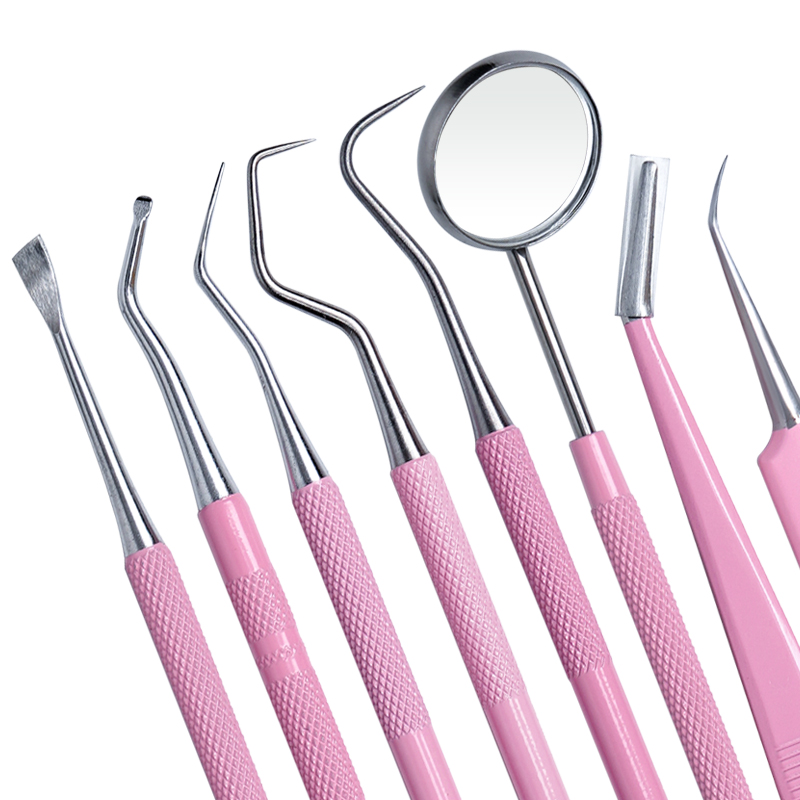 8個入り歯科器具歯磨きツールピンクキット口腔鏡ピンセットダブ - Dental Mirror Probe のレビューと価格