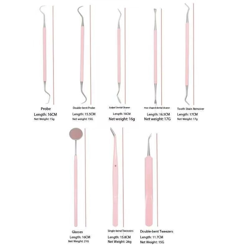 8個入り歯科器具歯磨きツールピンクキット口腔鏡ピンセットダブ - Dental Mirror Probe のレビューと価格