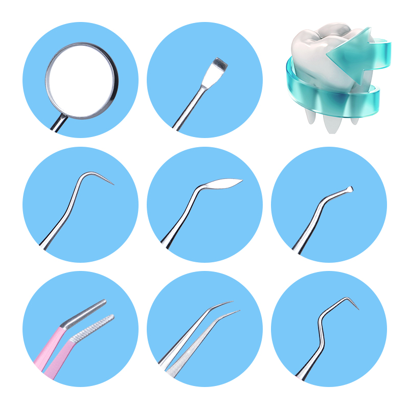 8個入り歯科器具歯磨きツールピンクキット口腔鏡ピンセットダブ - Dental Mirror Probe のレビューと価格