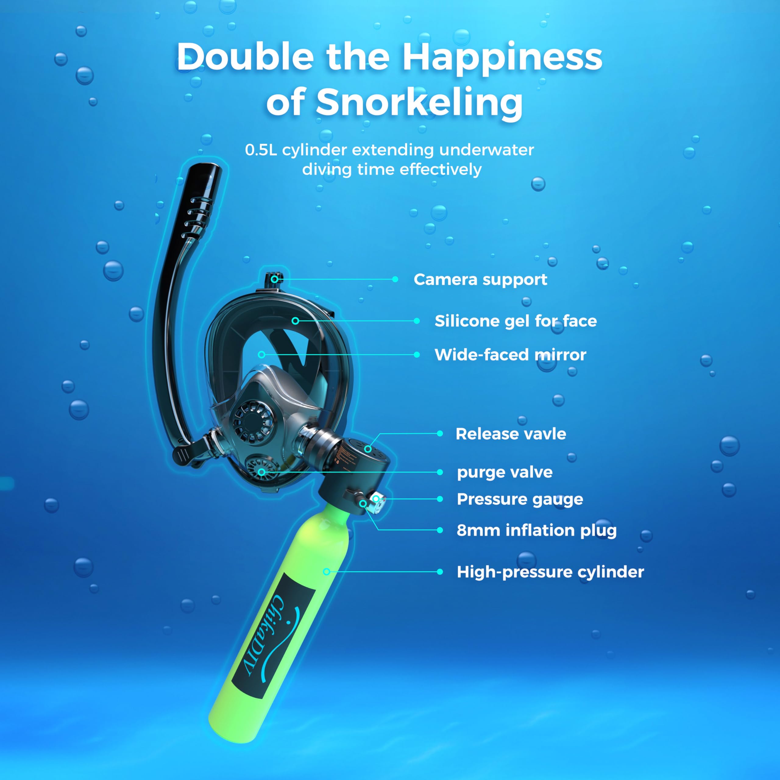 ChikaDIV 0.5L フルフェイスシュノーケルマスク  - Oxygen Mask Non-Rebreather のレビューと価格