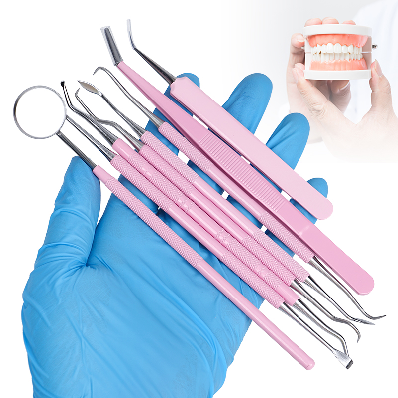 1pc ピンク歯科ピンセットプローブステンレス鋼口ミラーダブ - Dental Mirror Probe のレビューと価格